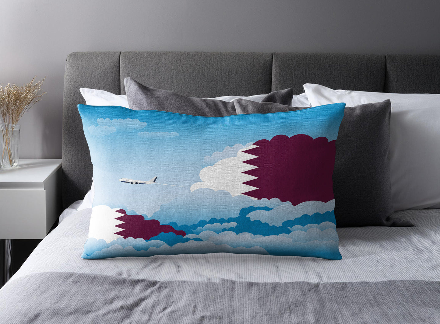 Qatar World Airplane Day Clouds Square & Rectangle Pillow Cases | Aviation Decorative Pillow Covers