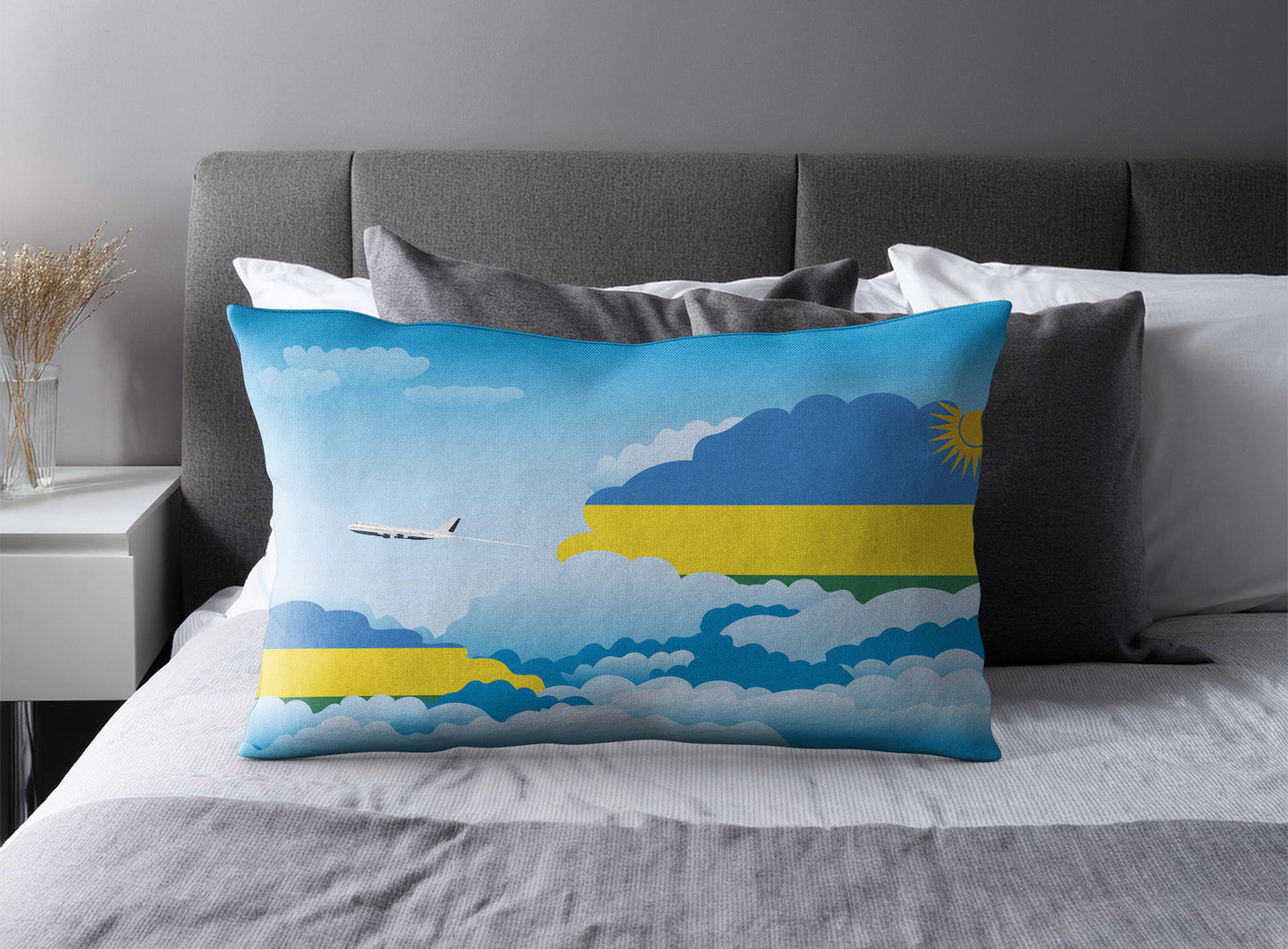 Rwanda World Airplane Day Clouds Square & Rectangle Pillow Cases | Aviation Decorative Pillow Covers