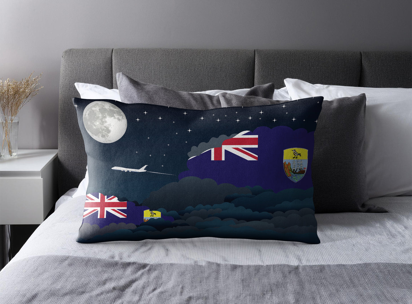 Saint Helena World Airplane Night Clouds Square & Rectangle Pillow Cases | Aviation Night Sky Pillow Covers