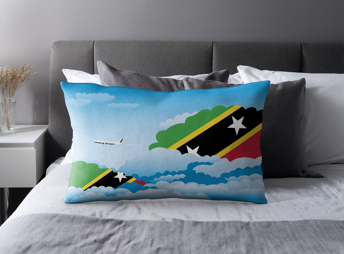 Saint Kitts Case and Nevis Day Clouds Pillow Case and Pillow Throw