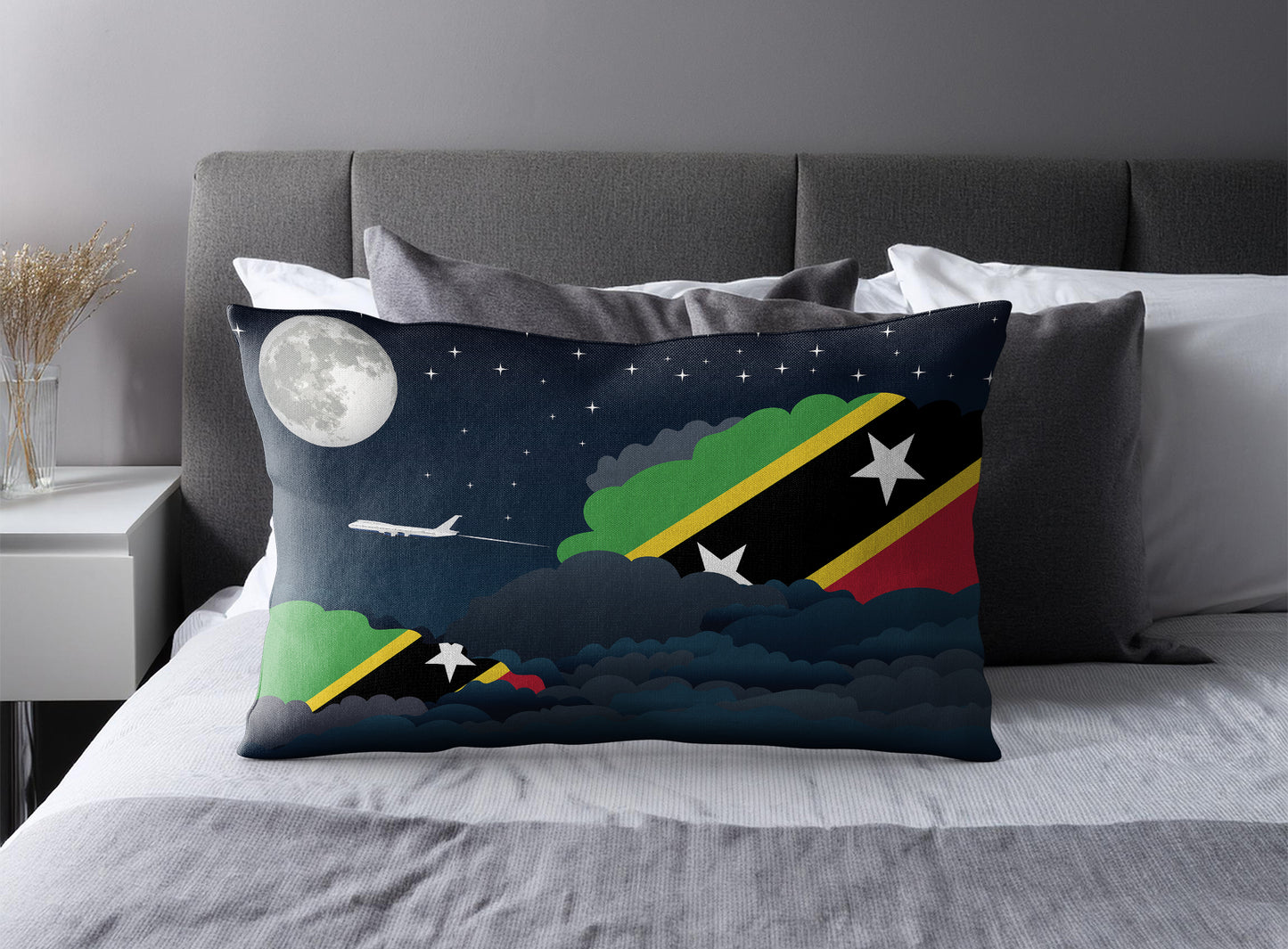 Saint Kitts Case and Nevis World Airplane Night Clouds Square & Rectangle Pillow Cases | Aviation Night Sky Pillow Covers