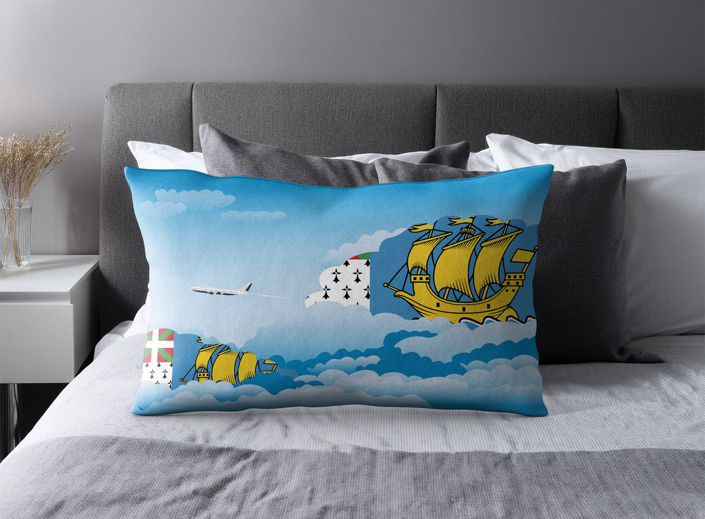 Saint Pierre Case and Miquelon Day Clouds Pillow Case and Pillow Throw