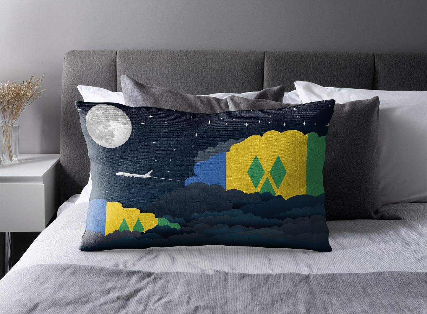 Saint Vincent Case and the Grenadines World Airplane Night Clouds Square & Rectangle Pillow Cases | Aviation Night Sky Pillow Covers