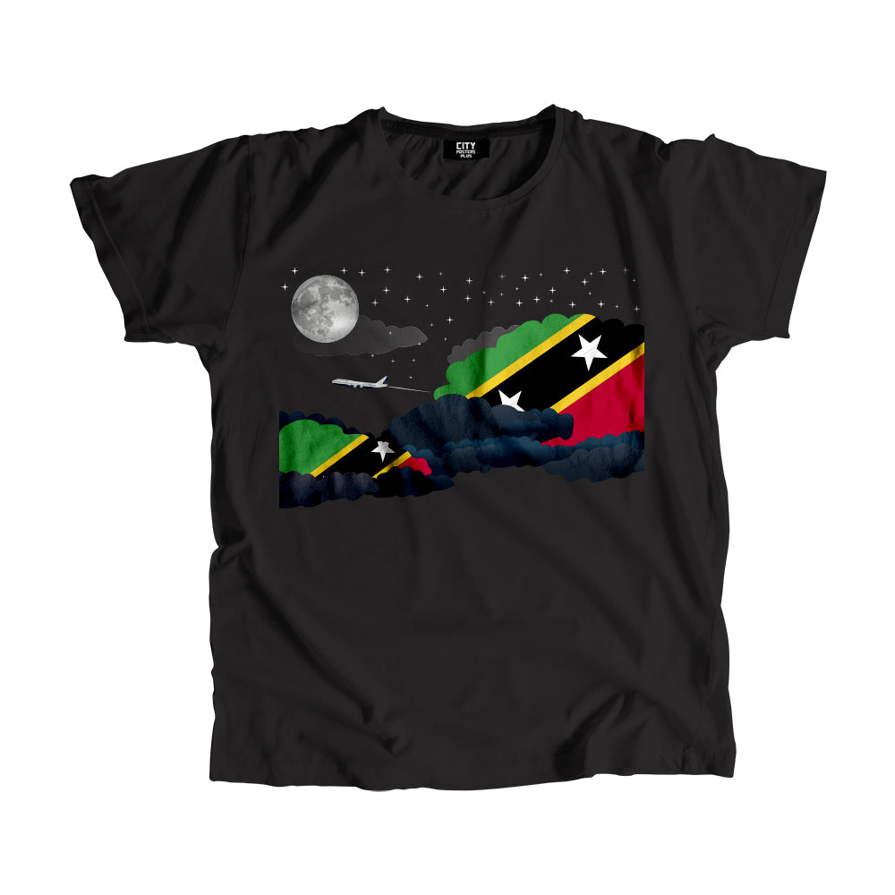 Saint Kitts and Nevis Night Clouds Airplane Airport Flight Men Unisex T-Shirt Night Clouds Airplane Airport Flight T-Shirt