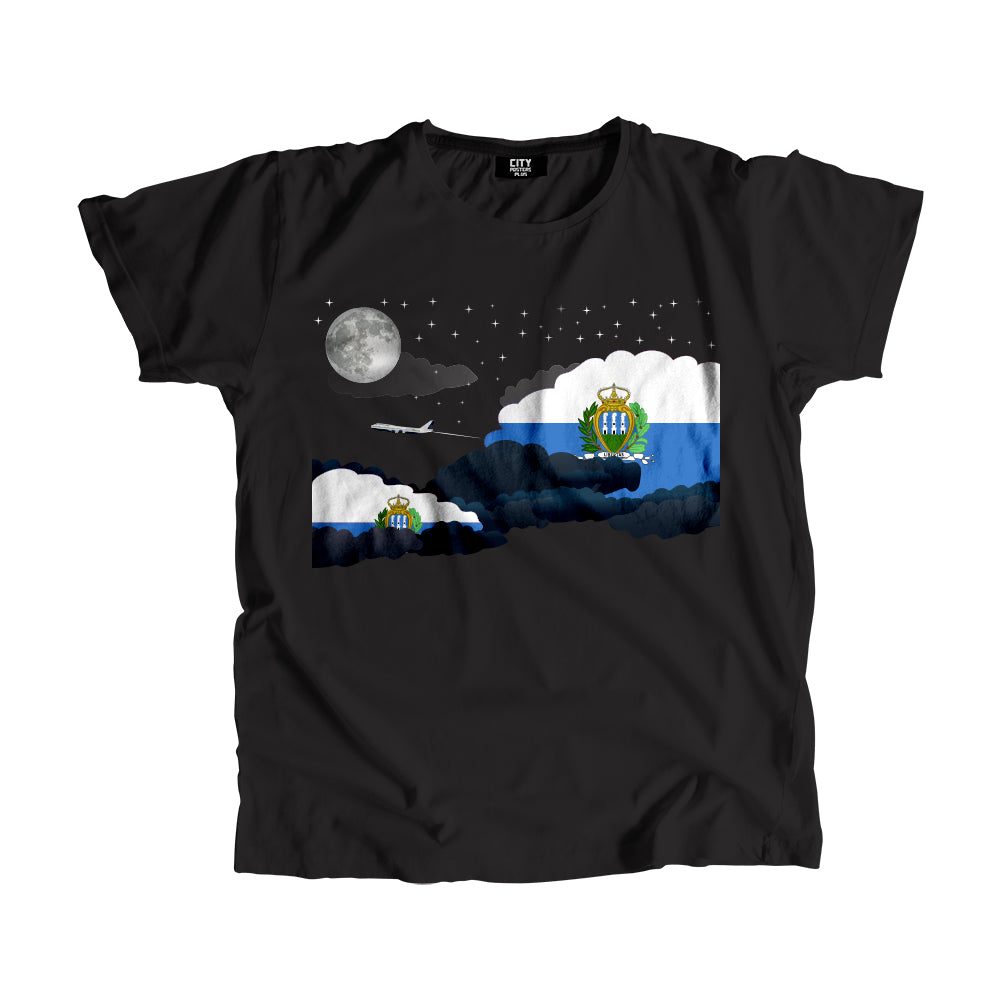 San Marino Night Clouds Airplane Airport Flight Men Unisex T-Shirt Night Clouds Airplane Airport Flight T-Shirt