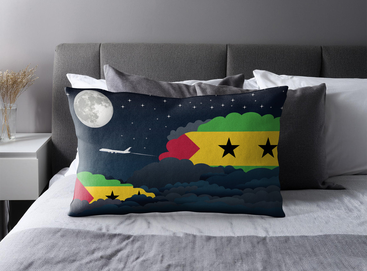 Sao Tome Case and Principe World Airplane Night Clouds Square & Rectangle Pillow Cases | Aviation Night Sky Pillow Covers