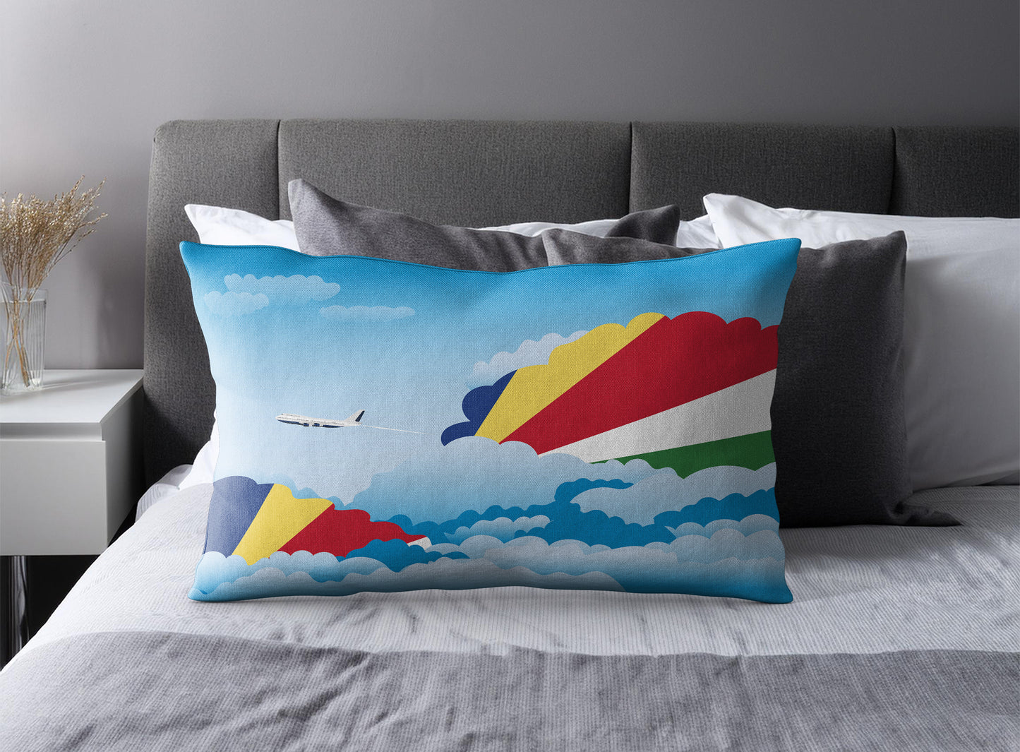Seychelles World Airplane Day Clouds Square & Rectangle Pillow Cases | Aviation Decorative Pillow Covers