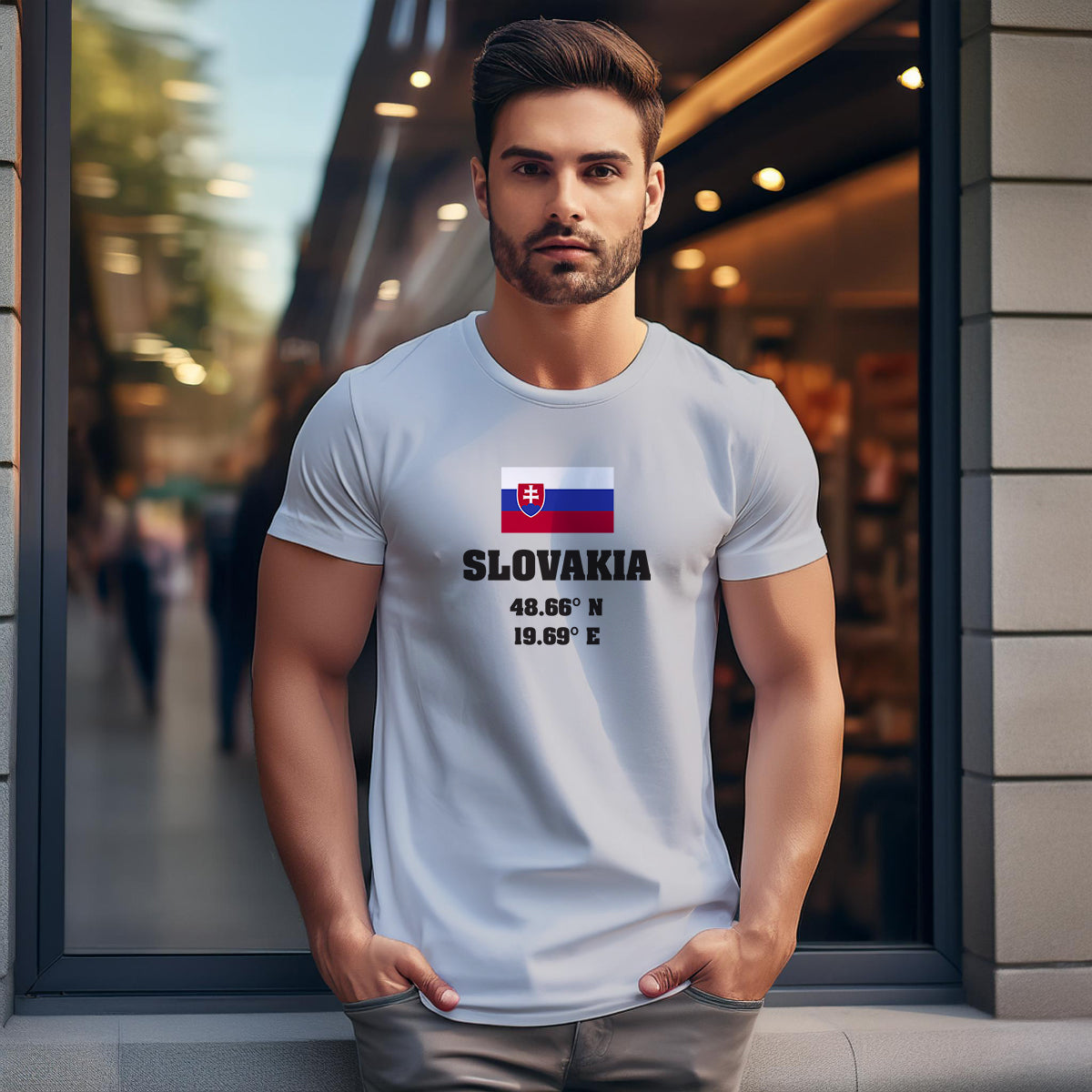 Slovakia Latitude Longitude (Melange Grey) Men Unisex T-Shirt | Latitude & Longitude Graphic