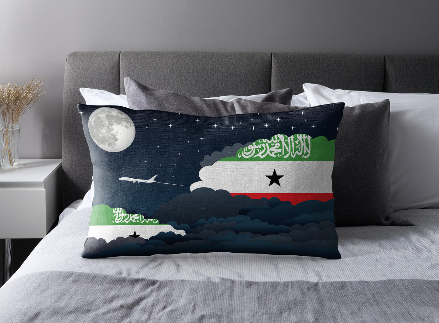 Somaliland World Airplane Night Clouds Square & Rectangle Pillow Cases | Aviation Night Sky Pillow Covers