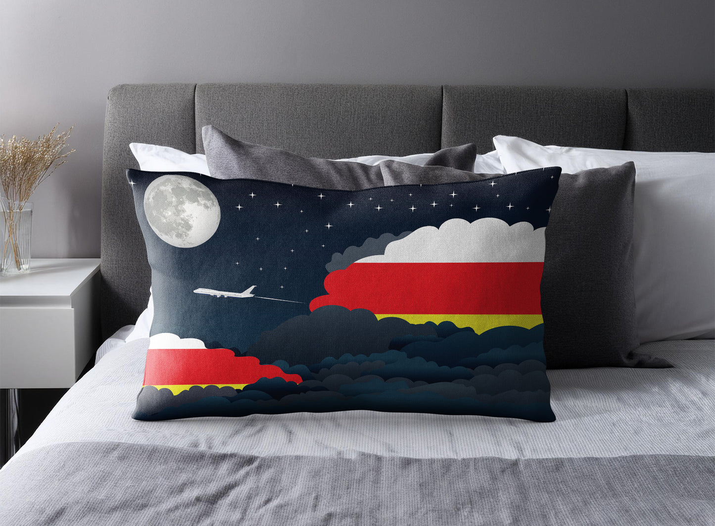 South Ossetia World Airplane Night Clouds Square & Rectangle Pillow Cases | Aviation Night Sky Pillow Covers