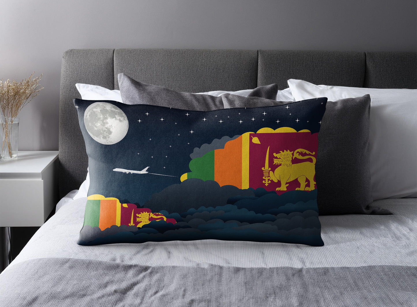 Sri Lanka World Airplane Night Clouds Square & Rectangle Pillow Cases | Aviation Night Sky Pillow Covers