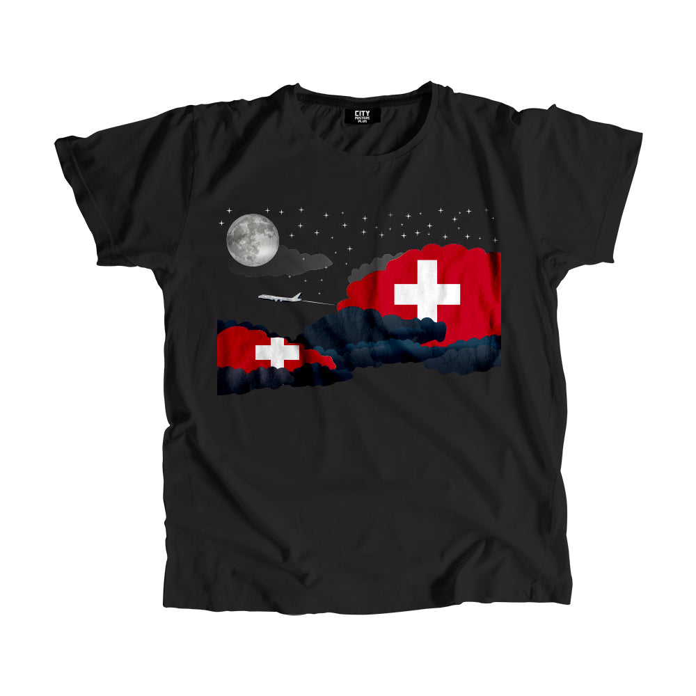 Switzerland Night Clouds Airplane Airport Flight Men Unisex T-Shirt Night Clouds Airplane Airport Flight T-Shirt