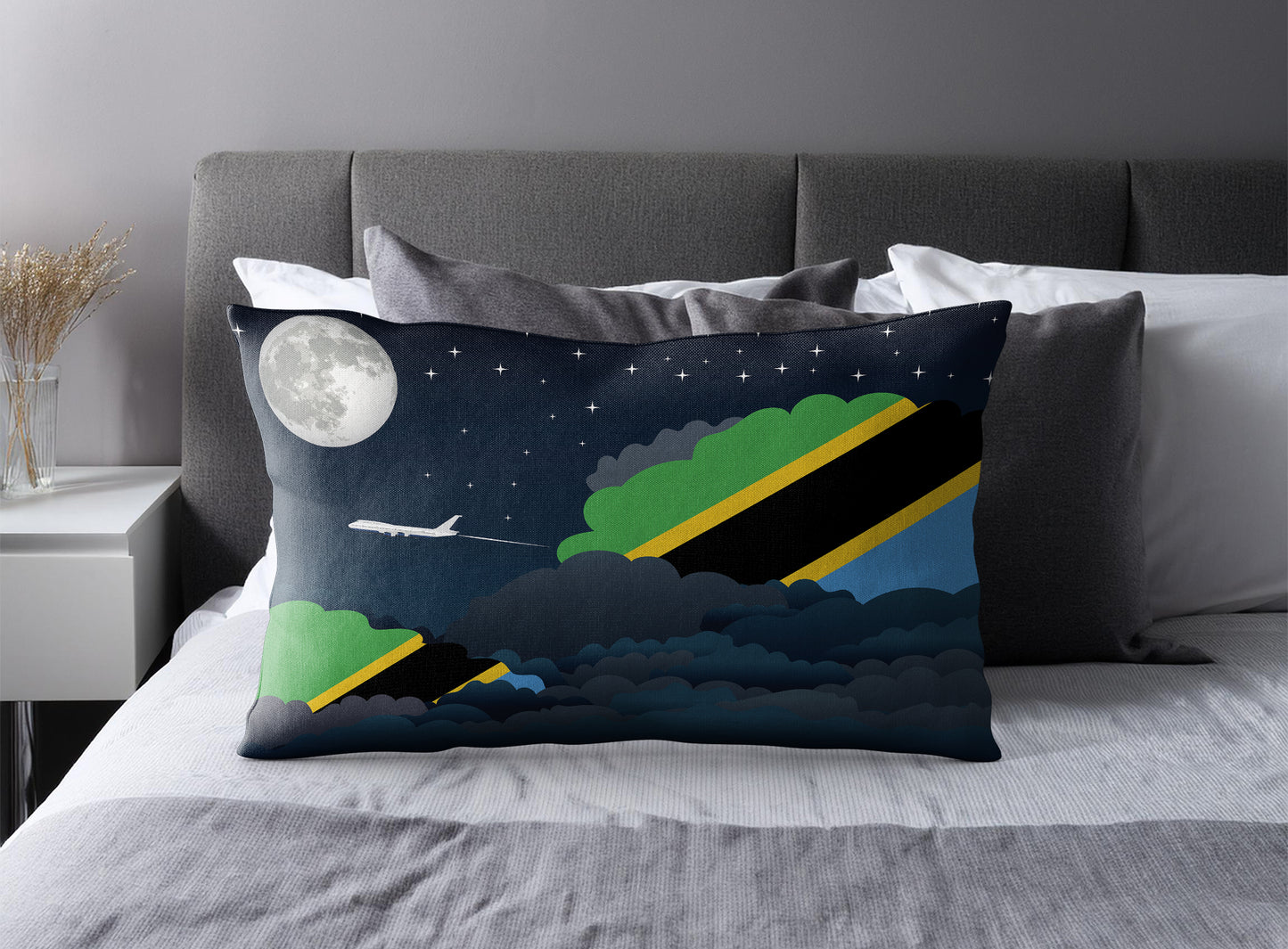 Tanzania World Airplane Night Clouds Square & Rectangle Pillow Cases | Aviation Night Sky Pillow Covers