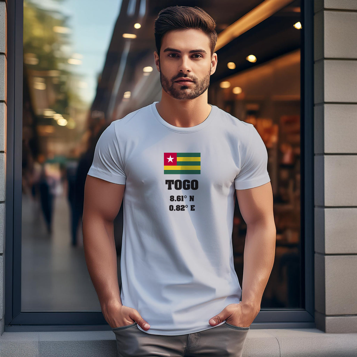 Togo Latitude Longitude (Melange Grey) Men Unisex T-Shirt | Latitude & Longitude Graphic