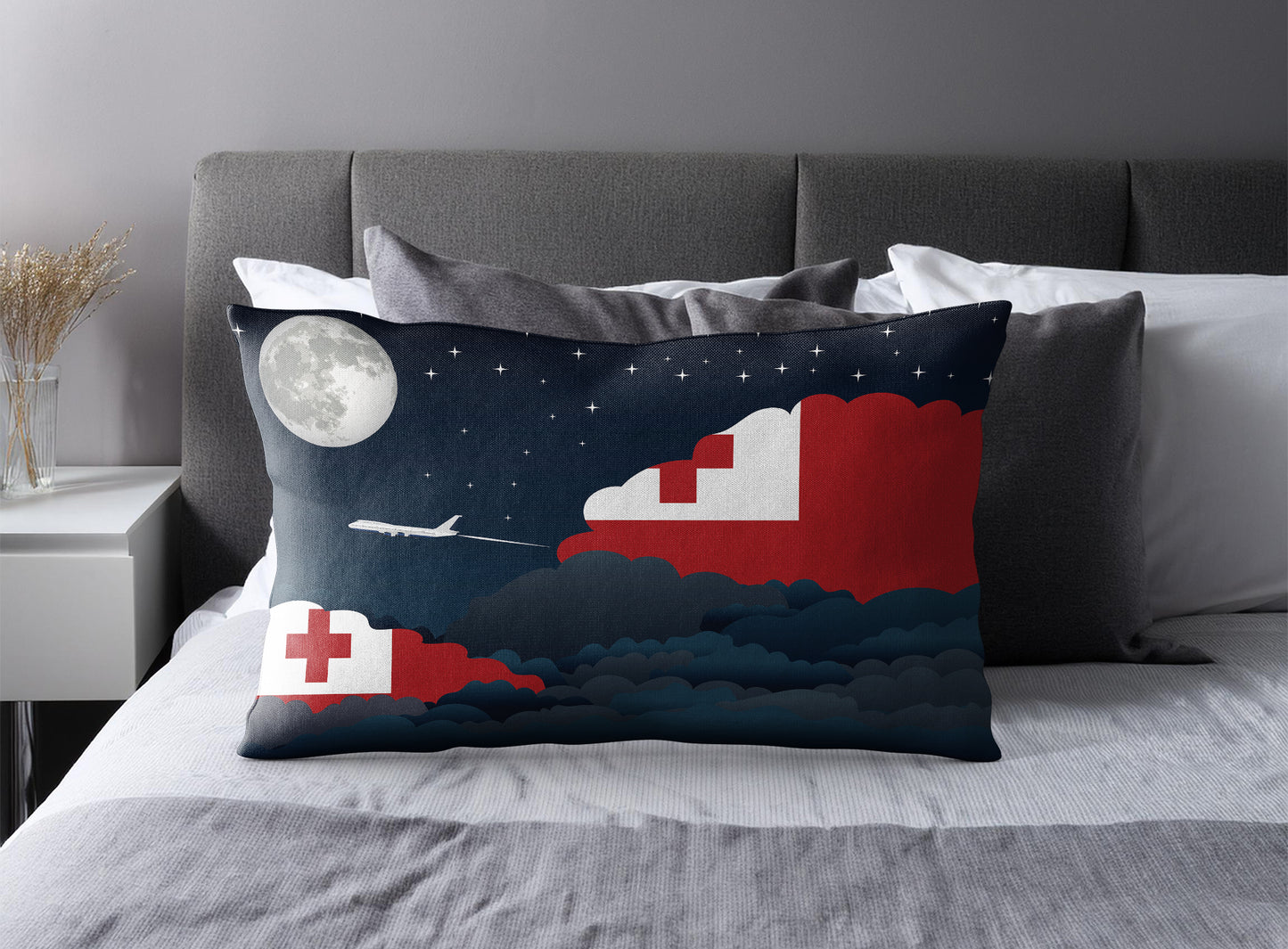 Tonga World Airplane Night Clouds Square & Rectangle Pillow Cases | Aviation Night Sky Pillow Covers