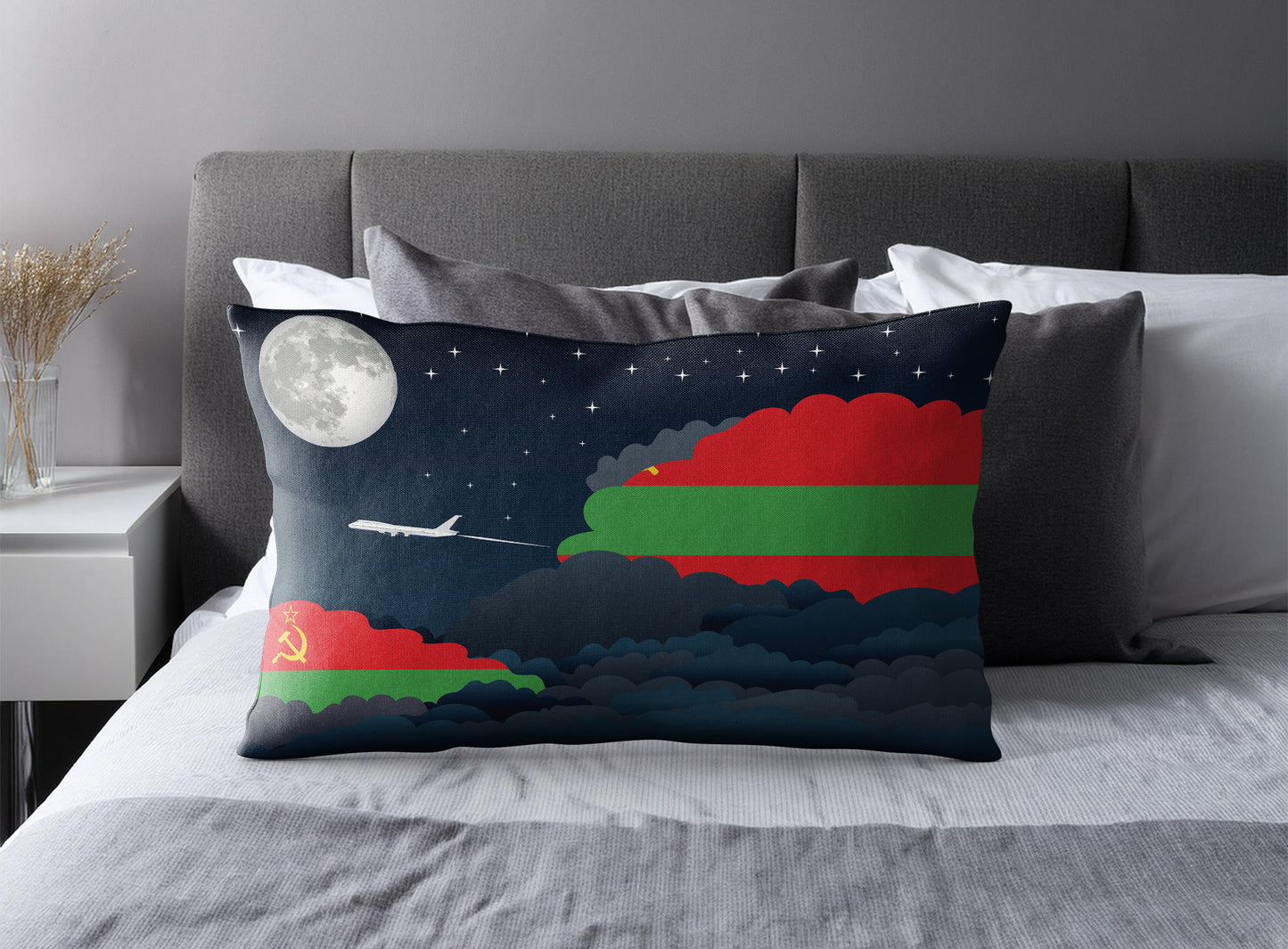 Transnistria World Airplane Night Clouds Square & Rectangle Pillow Cases | Aviation Night Sky Pillow Covers