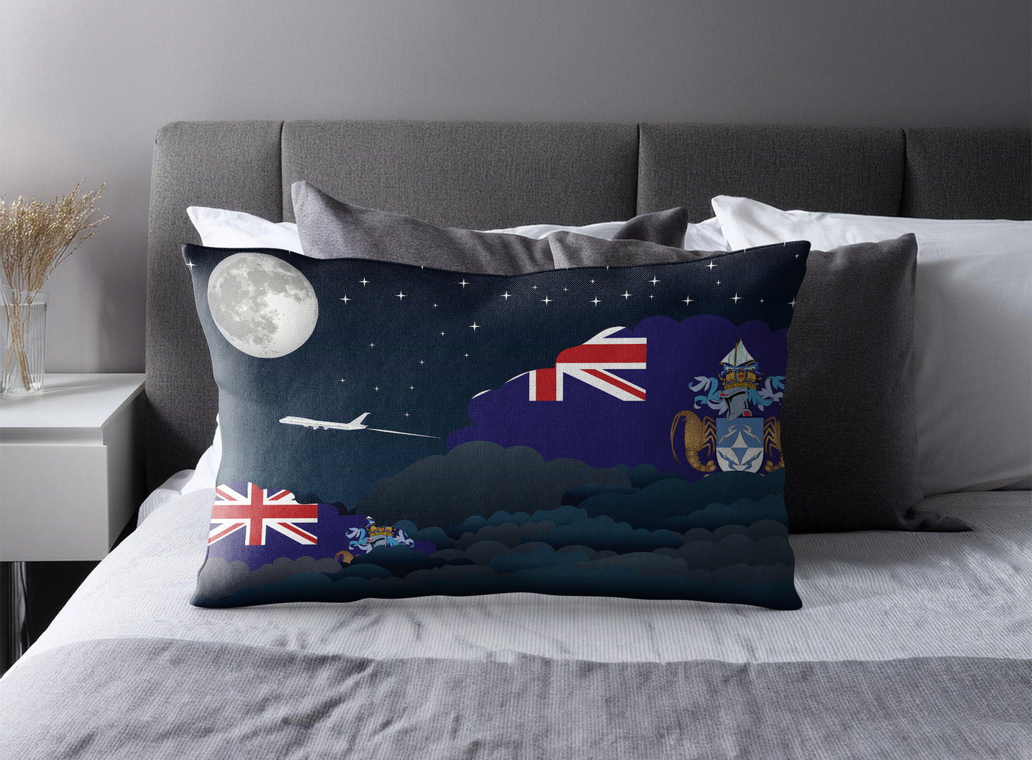 Tristan da Cunha World Airplane Night Clouds Square & Rectangle Pillow Cases | Aviation Night Sky Pillow Covers