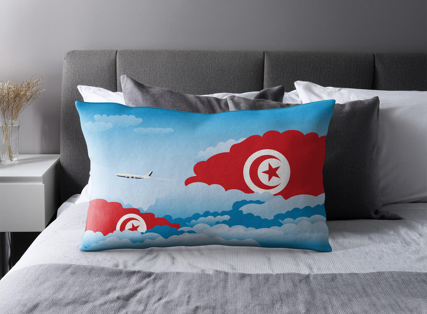 Tunisia World Airplane Day Clouds Square & Rectangle Pillow Cases | Aviation Decorative Pillow Covers