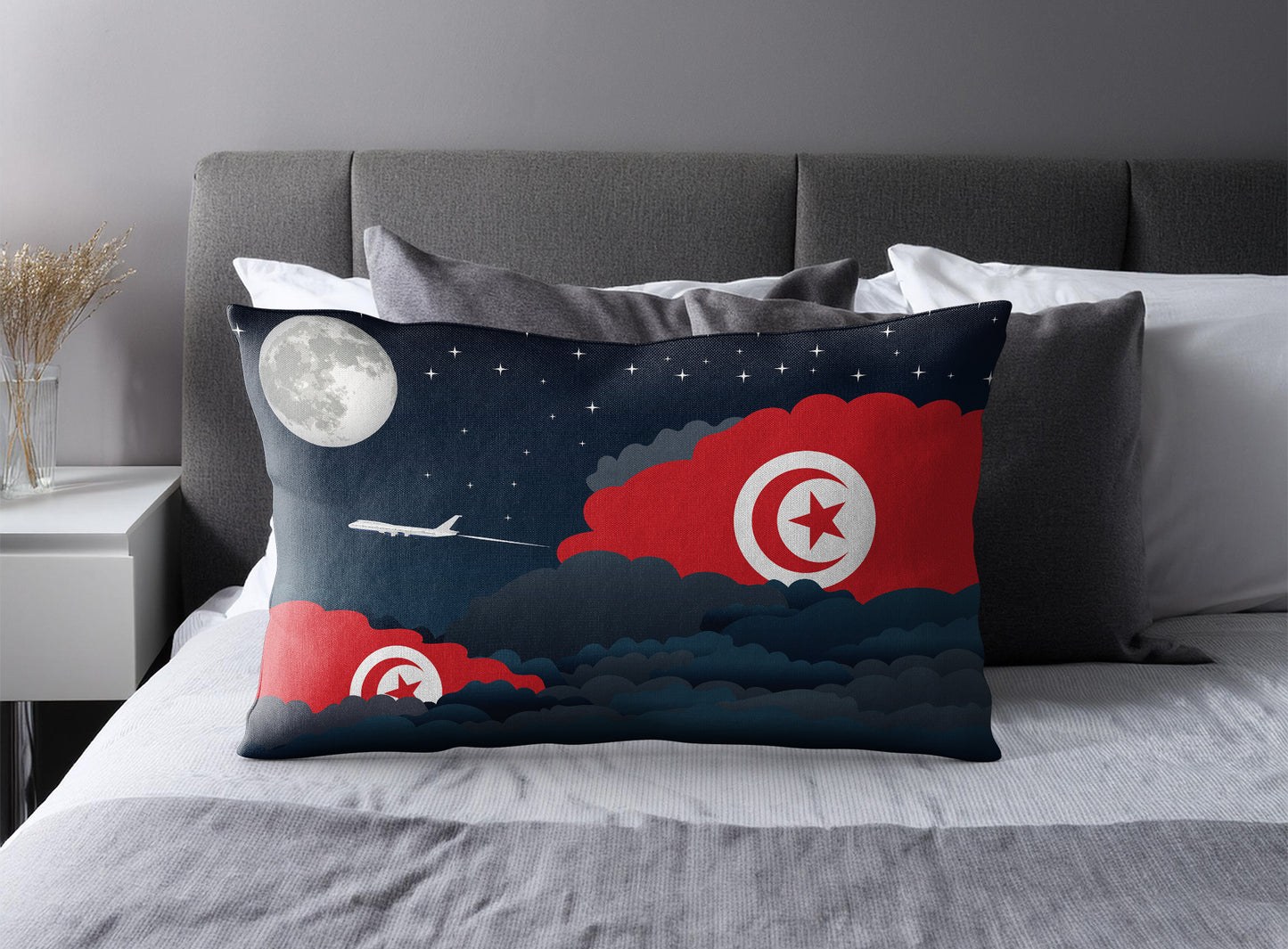 Tunisia World Airplane Night Clouds Square & Rectangle Pillow Cases | Aviation Night Sky Pillow Covers