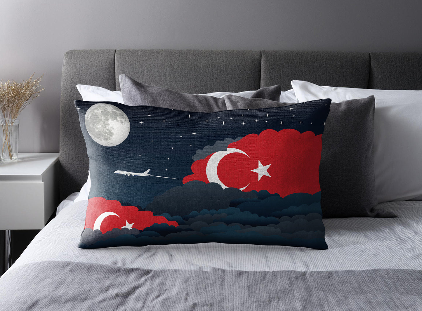 Turkey World Airplane Night Clouds Square & Rectangle Pillow Cases | Aviation Night Sky Pillow Covers
