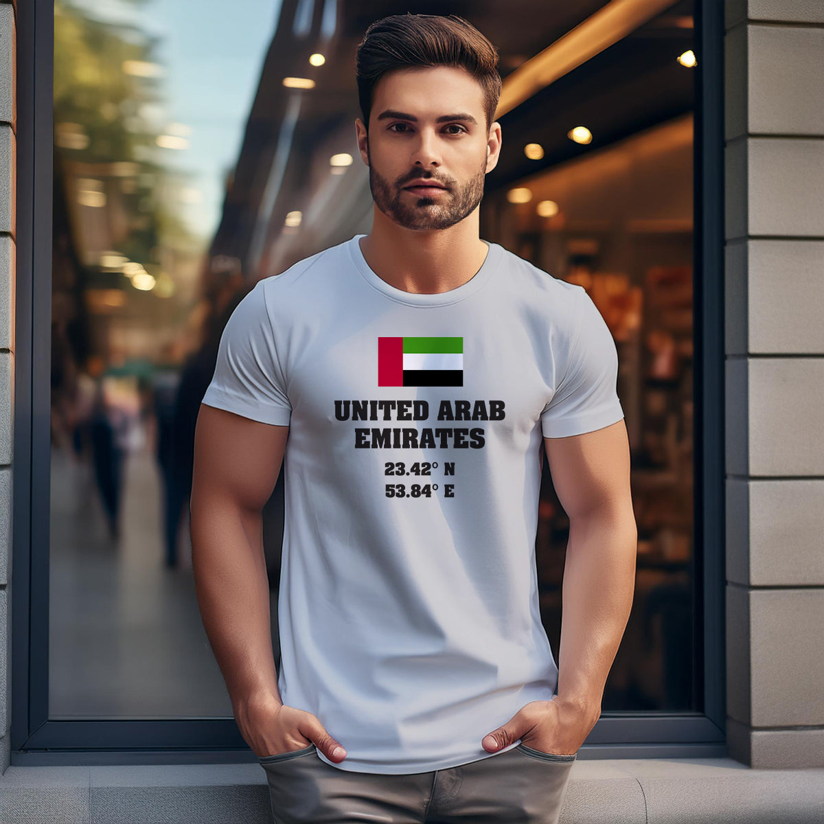 UAE Latitude Longitude (Melange Grey) Men Unisex T-Shirt | Latitude & Longitude Graphic