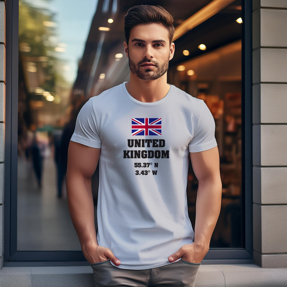 United Kingdom Latitude Longitude (Melange Grey) Men Unisex T-Shirt | Latitude & Longitude Graphic