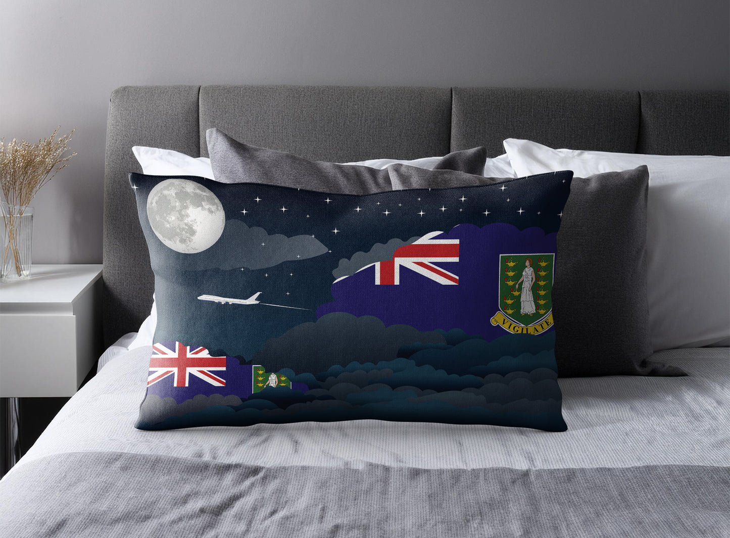 Virgin Islands UK World Airplane Night Clouds Square & Rectangle Pillow Cases | Aviation Night Sky Pillow Covers