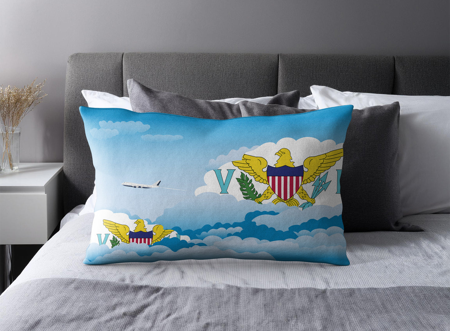 Virgin Islands US World Airplane Day Clouds Square & Rectangle Pillow Cases | Aviation Decorative Pillow Covers