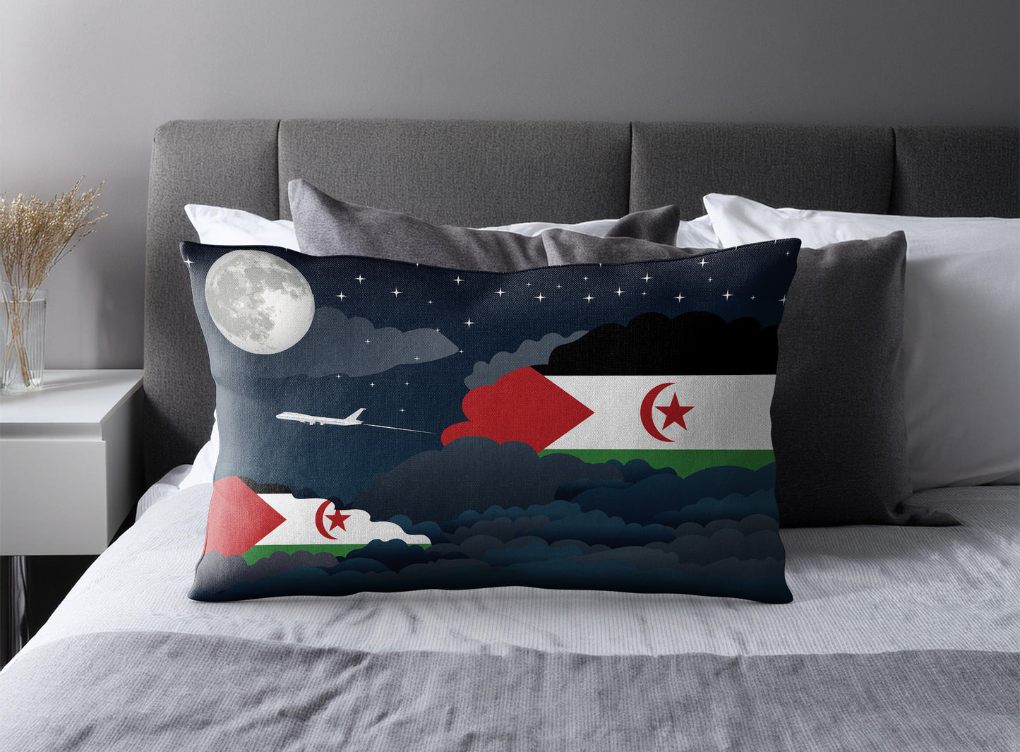 Western Sahara World Airplane Night Clouds Square & Rectangle Pillow Cases | Aviation Night Sky Pillow Covers