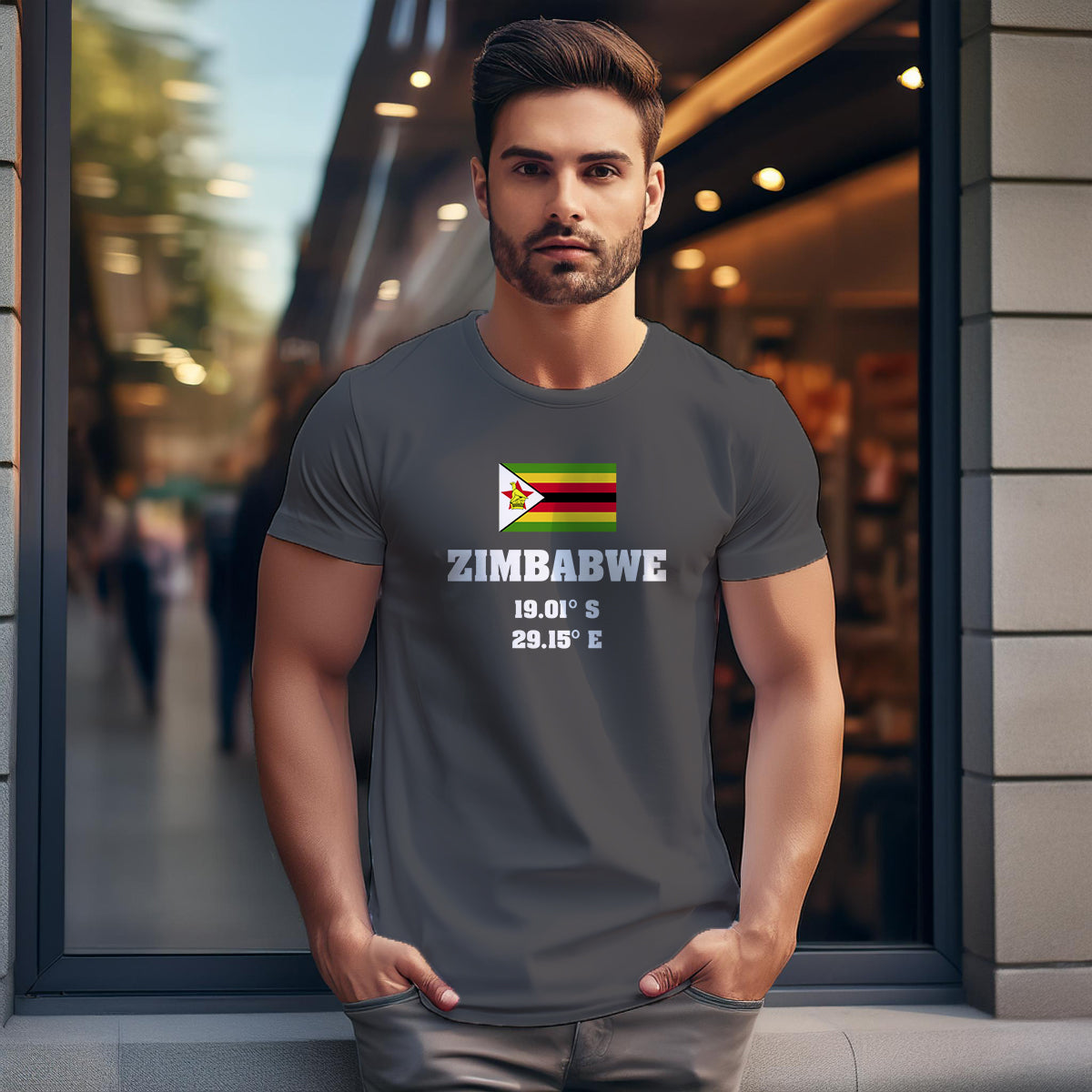 Zimbabwe Latitude Longitude (Charcoal Grey) Men Unisex T-Shirt | Latitude & Longitude Graphic