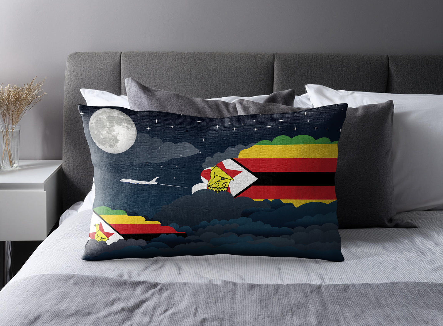 Zimbabwe World Airplane Night Clouds Square & Rectangle Pillow Cases | Aviation Night Sky Pillow Covers