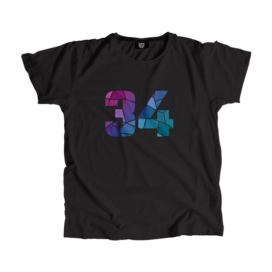 34 Number Men Women Unisex T-Shirt (Black)