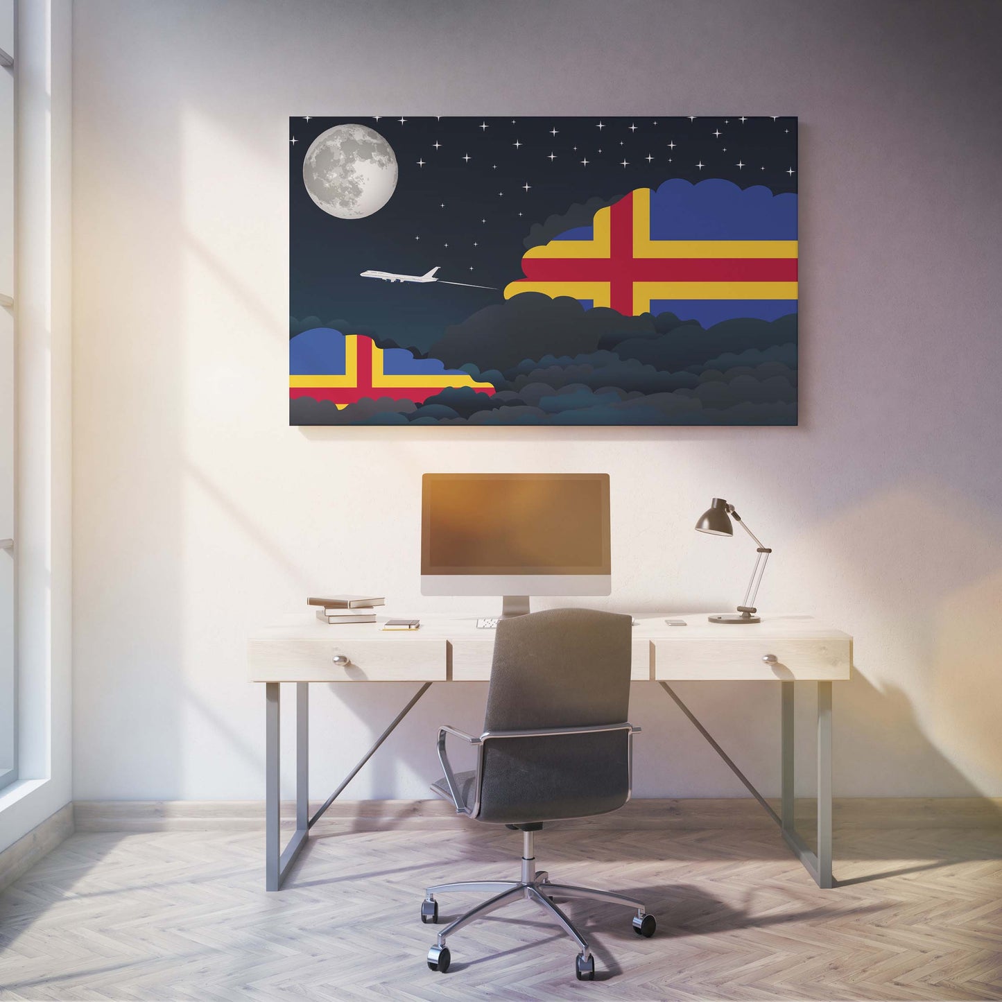 Aland Flags Night Clouds Canvas Print Framed