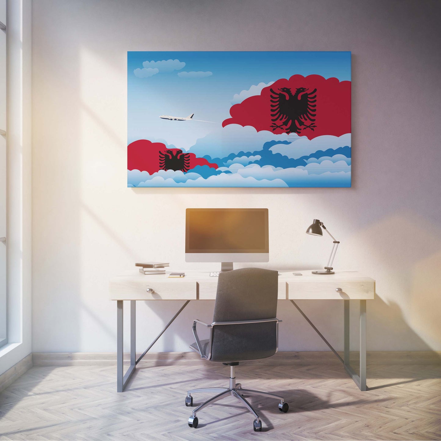 Albania Flags Day Clouds Canvas Print Framed