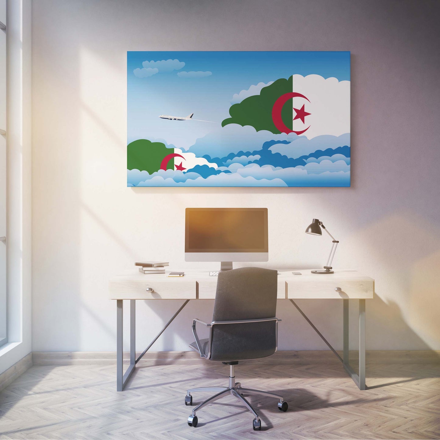 Algeria Flags Day Clouds Canvas Print Framed