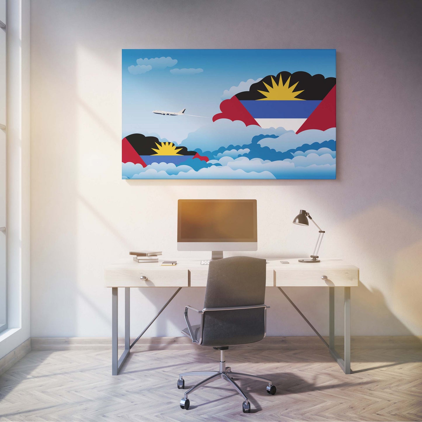 Antigua and Barbuda Flags Day Clouds Canvas Print Framed
