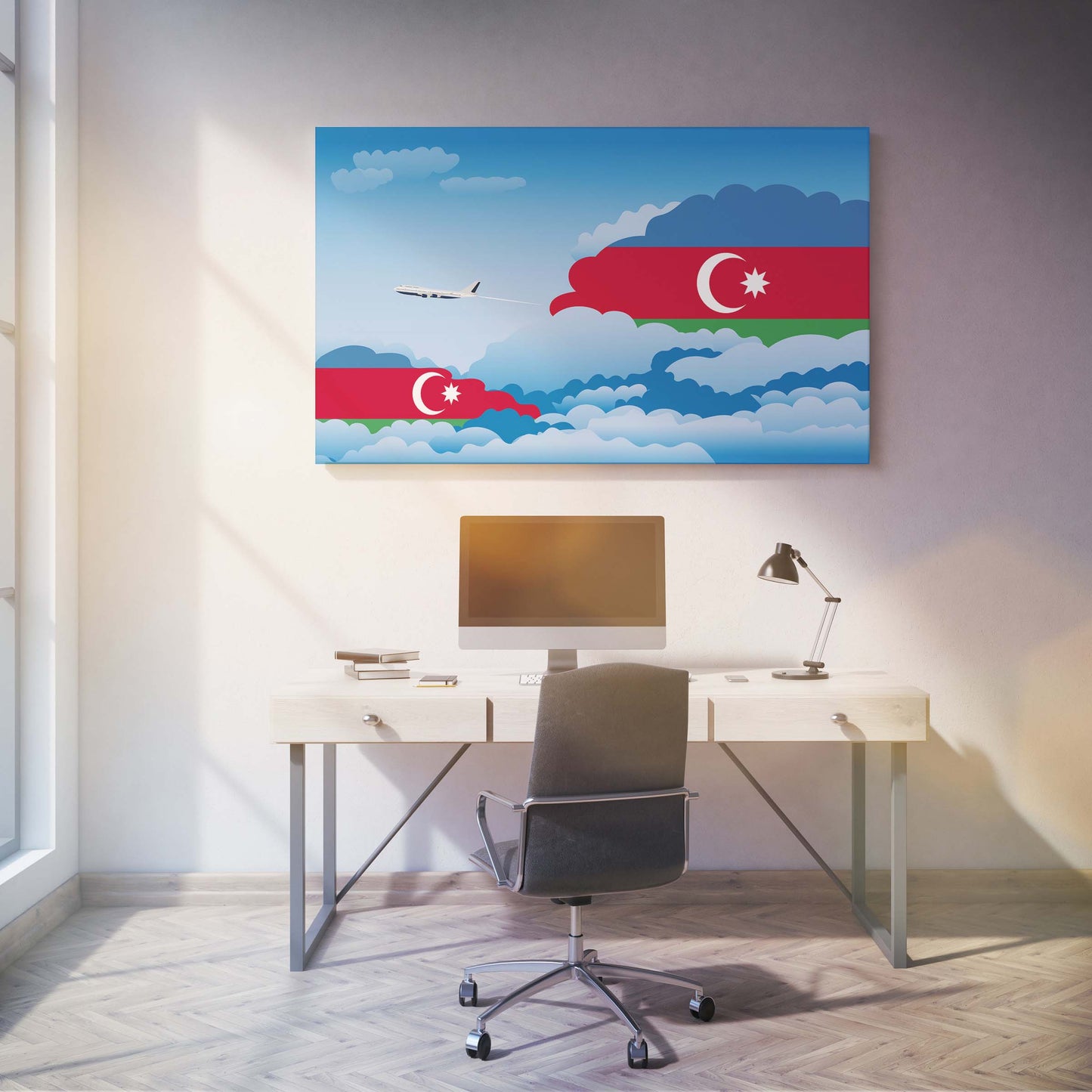 Azerbaijan Flags Day Clouds Canvas Print Framed
