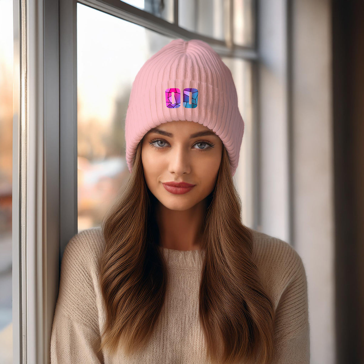 00 Number Cuffed Beanie (Baby Pink)