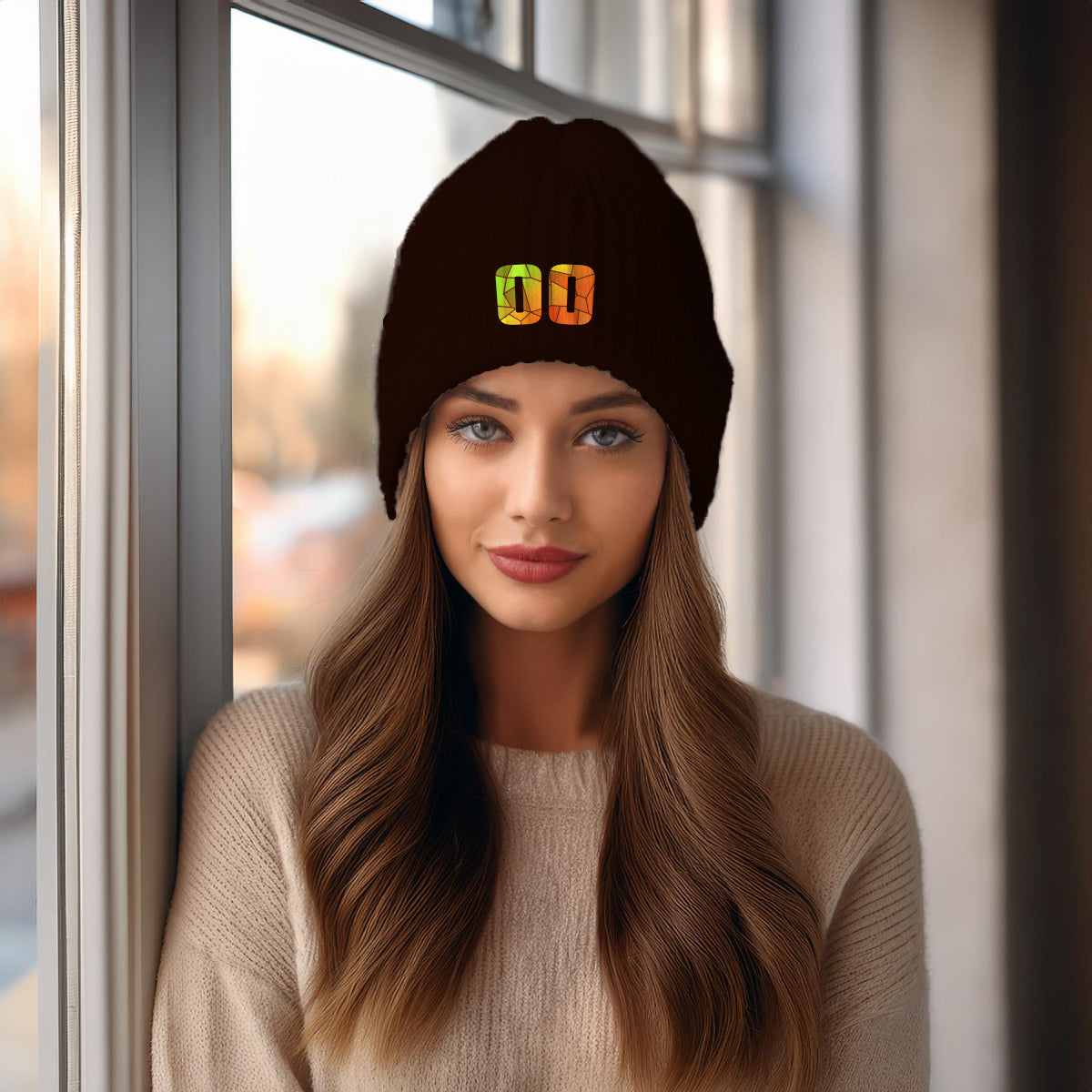 00 Number Cuffed Beanie (Brown)