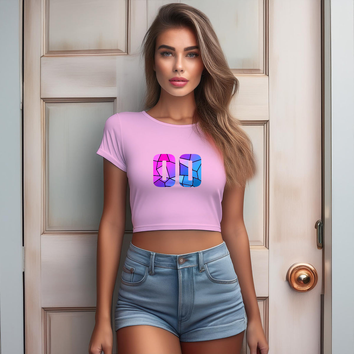 00 Number Women Crop Top (Light Pink)