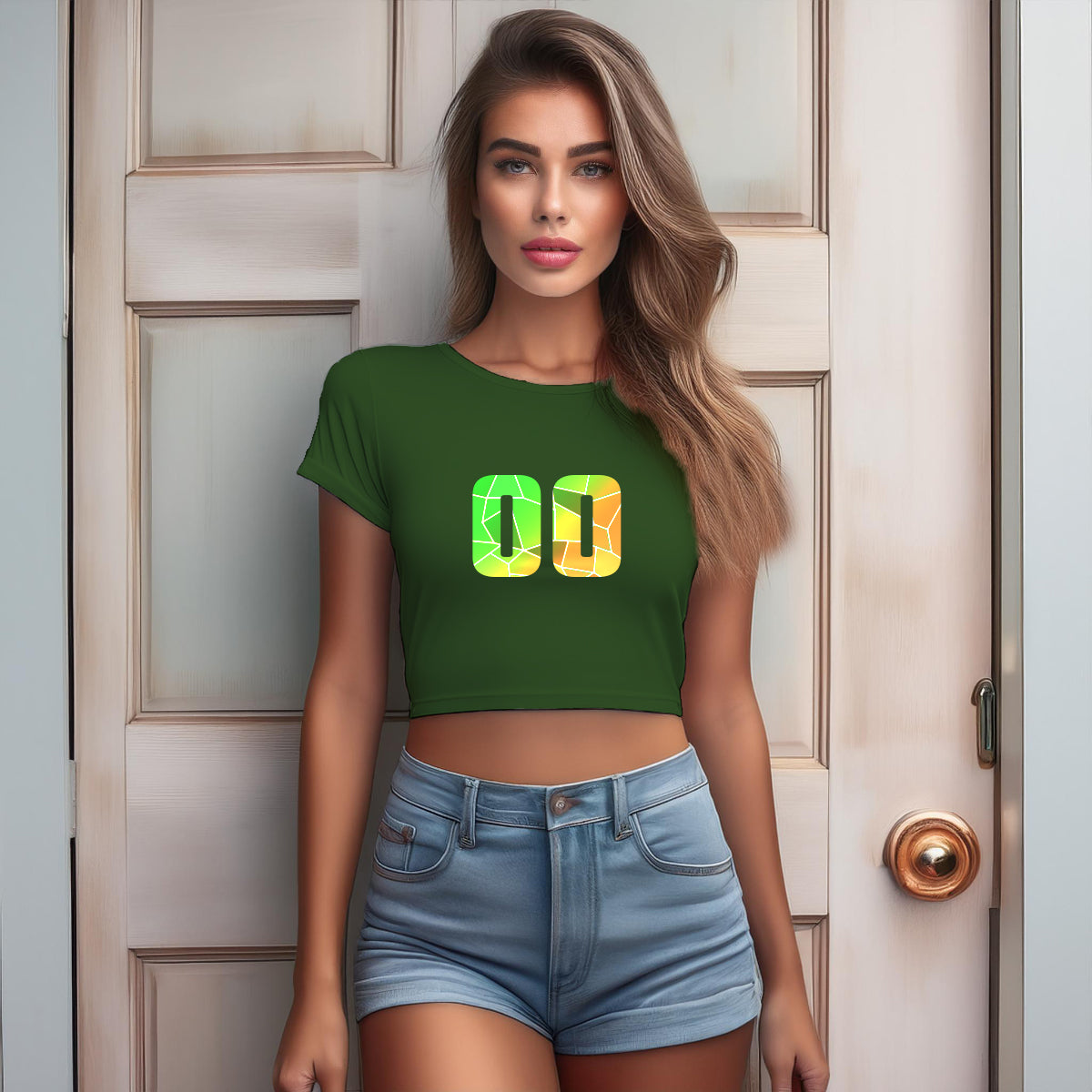 00 Number Women Crop Top (Olive Green)