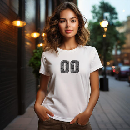 00 Number Women T-Shirt (White) | Stylish Numeric Graphic Tee
