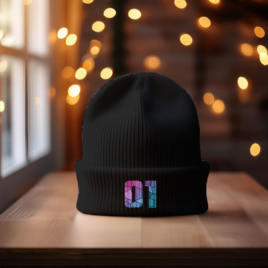 01 Number Cuffed Beanie (Black)