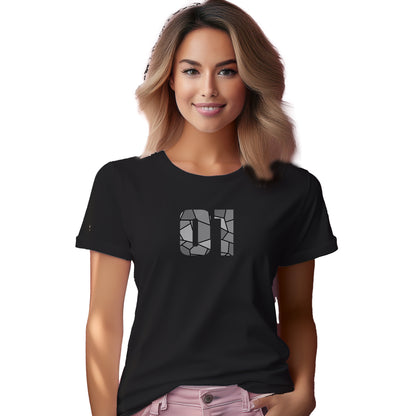 01 Number Women T-Shirt (Black) | Stylish Numeric Graphic Tee