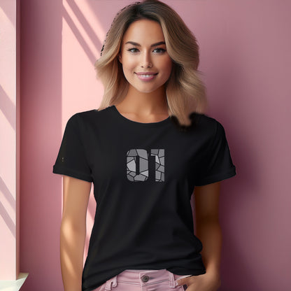 01 Number Women T-Shirt (Black) | Stylish Numeric Graphic Tee