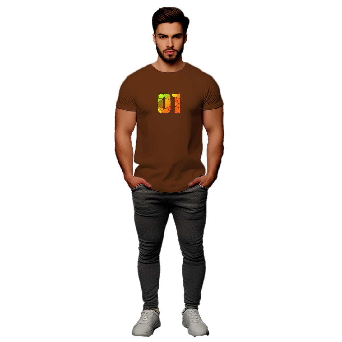 01 Number Men Unisex T-Shirt (Brown)