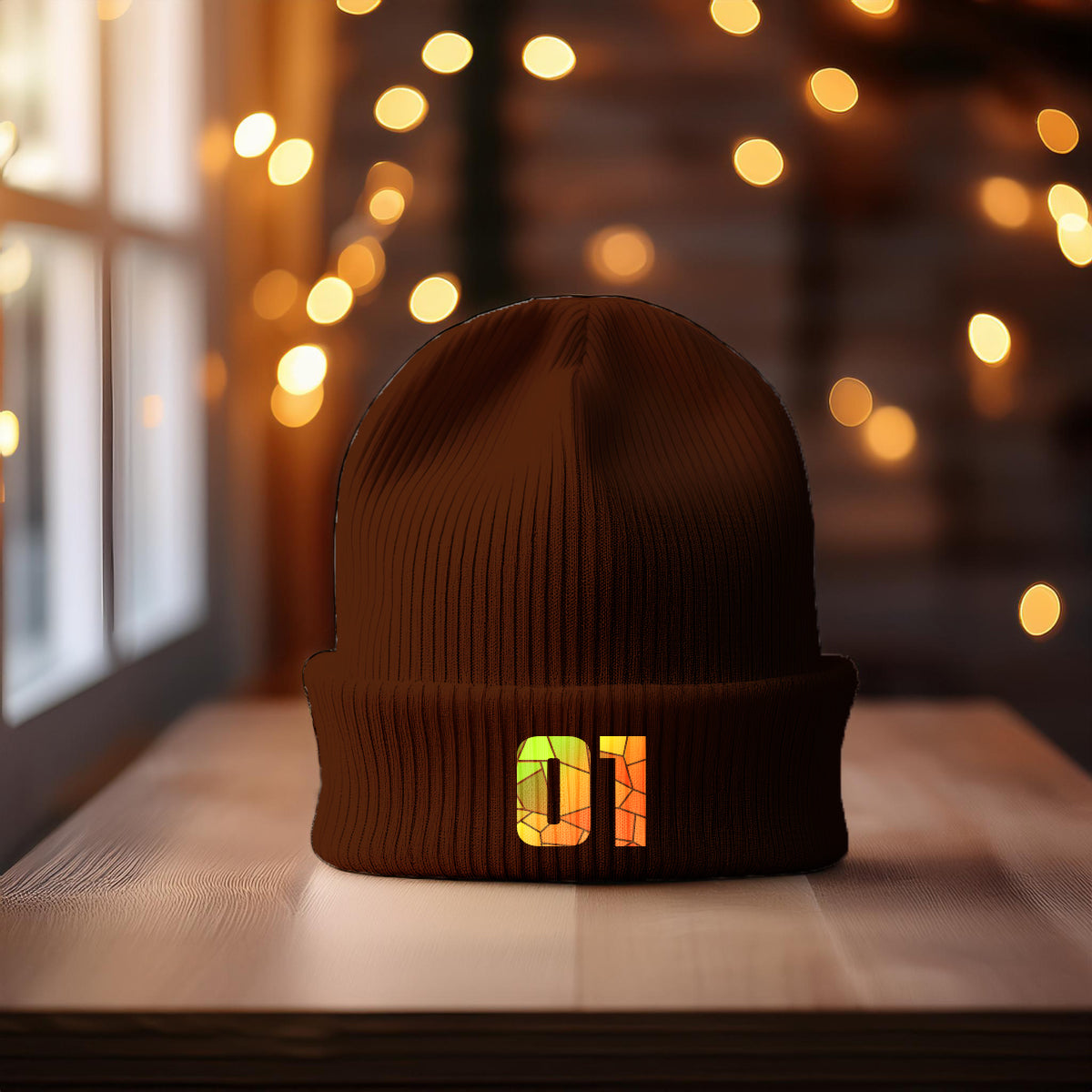 01 Number Cuffed Beanie (Brown)