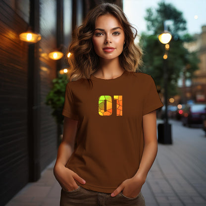 01 Number Women T-Shirt (Brown) | Stylish Numeric Graphic Tee