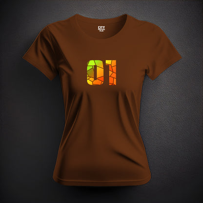 01 Number Women T-Shirt (Brown) | Stylish Numeric Graphic Tee