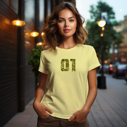 01 Number Women T-Shirt (Butter Yellow) | Stylish Numeric Graphic Tee